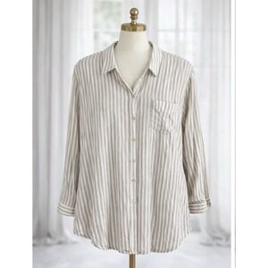 Susan Graver Pure 2x Cross Dyed Linen Flax Blend Tunic Shirt POCKETS A508733